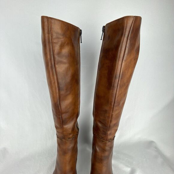 VTG J CREW Tall Boots Womens 5.5 Marbled Brown Leather Made in Italy High Heel - Picture 13 of 16
